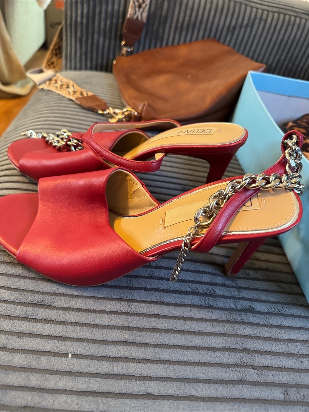 Detan Red Chain-Detail Slip-On Mules - Picture 6 of 6
